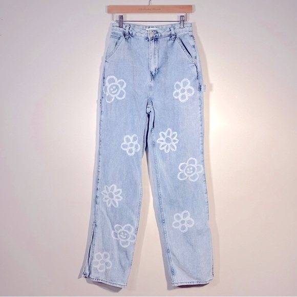 Pacsun 90's BF Carpenter Jeans Smiley Flower Size 27 - Picture 1 of 5